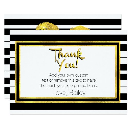 Gold, Black and White Striped Thank You Cards Zazzle