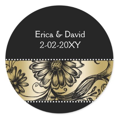 gold+black and white wedding seals round sticker