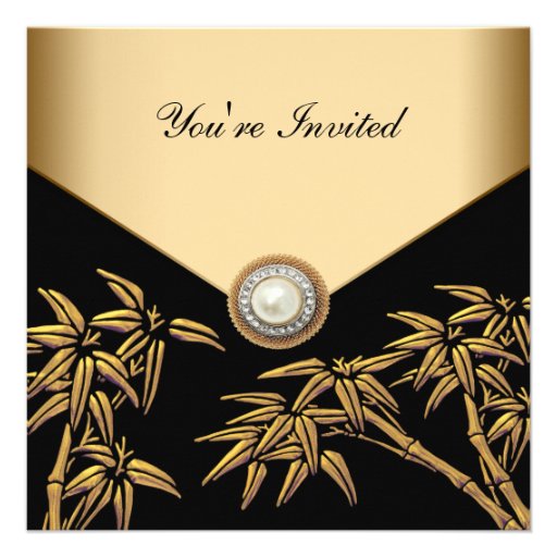 Gold Black Bamboo Party Invitations