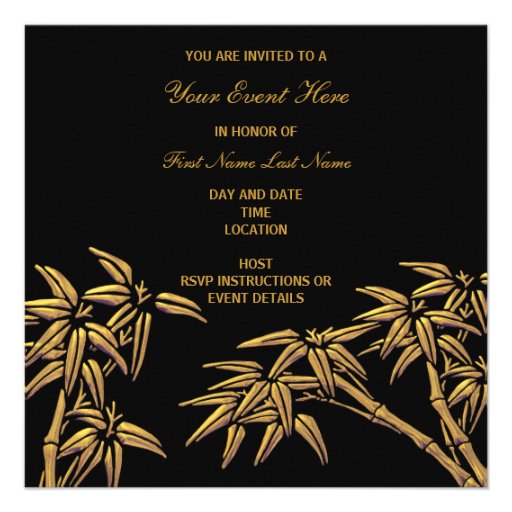 Gold Black Bamboo Party Invitations
