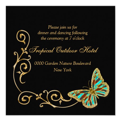 Gold black butterfly RECEPTION wedding engagement Personalized Invitations