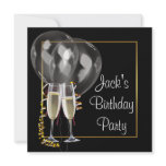 Gold Black Champagne Mans Birthday Party invitations