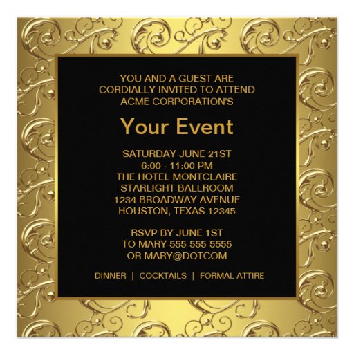 Gold Black Corporate Party Event Template Invite