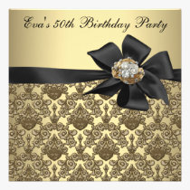 Gold Black Damask 50th Birthday Party invitations