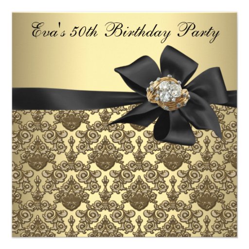 Gold Black Damask 50th Birthday Party Custom Announcement