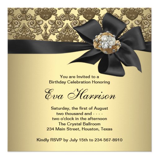 Gold Black Damask 50th Birthday Party Custom Announcement