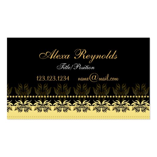 Gold Black Damask Business Card (back side)