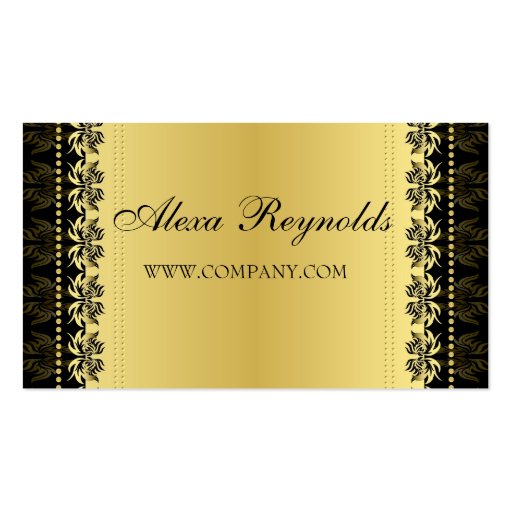 Gold Black Damask Business Card (front side)