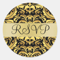 Gold & Black Damask Elegant RSVP Sticker