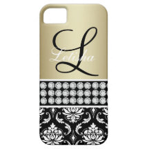 Gold Black Damask Name Monogram iPhone 5 Case