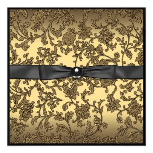 Gold Black Damask Photo Sweet 16 Party Custom Invite