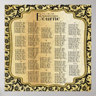 Gold &amp; Black Damask Wedding Seating Chart