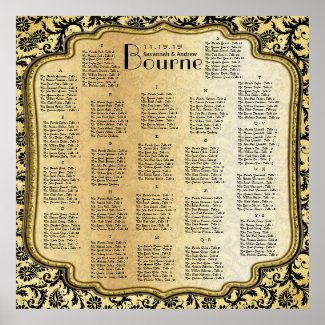Gold &amp; Black Damask Wedding Seating Chart
