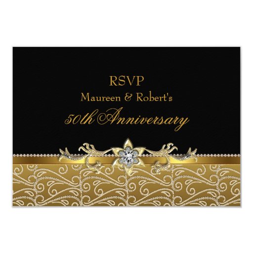 Gold black diamond th anniversary rsvp card zazzle Gold black diamond th anniversary rsvp card zazzle