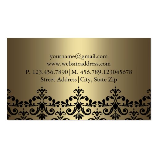 Gold & Black Elegant Damask Business Card (back side)