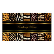 Gold Black Elegant Mixed Zebra Leopard Tiger Business Card Template