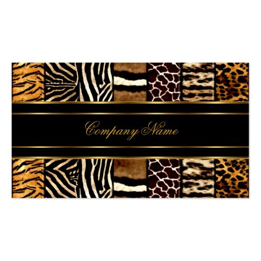 Gold Black Elegant Mixed Zebra Leopard Tiger Business Card Template (front side)