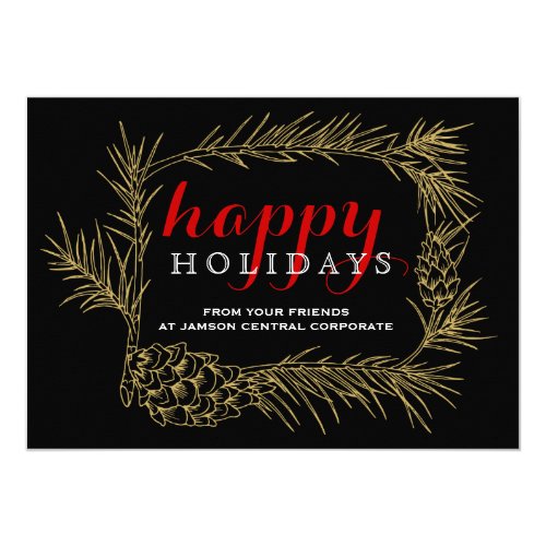 Gold, black fir branch frame Christmas corporate 5x7 Paper Invitation Card