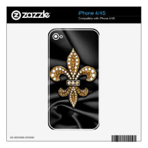 Gold Black Fleur De Lis Satin Jewel iPhone 4 Decal