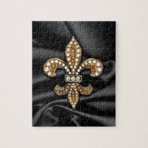 Gold Black Fleur De Lis Satin Jewel Puzzles