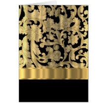 Gold & black floral damask greeting card