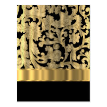 Gold & black floral damask postcards