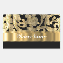 Gold & black floral damask stickers