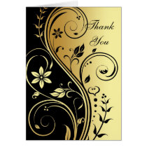Gold & Black Floral Scroll Elegant Thank You Card