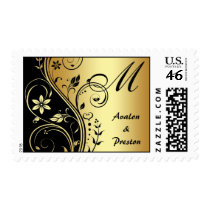 Gold & Black Floral Scroll Monogram Postage