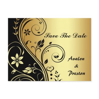 Gold & Black Floral Scroll Save The Date Postcard postcard