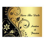 Gold & Black Floral Scroll Save The Date Postcard
