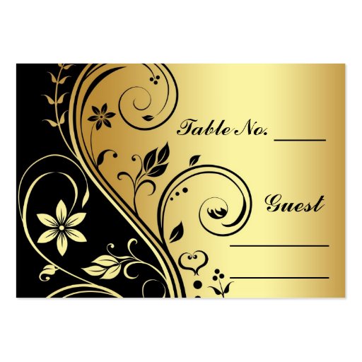 Gold & Black Floral Scroll Table Number PlaceCard Business Card Template (front side)
