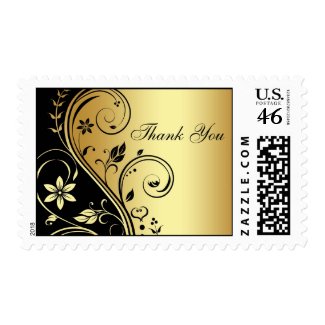 Gold & Black Floral Scroll Thank You Postage stamp