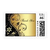 Gold & Black Floral Scroll Thank You Postage