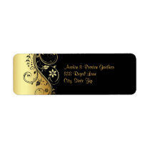 Gold & Black Floral Scroll Wedding Address Label labels