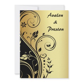 Gold & Black Floral Scroll Wedding Invitation invitation