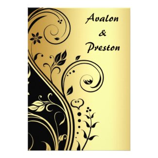 Gold & Black Floral Scroll Wedding Invitation