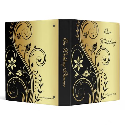 Gold & Black Floral Scroll Wedding Planner Binder