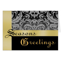 Gold & Black Frosted Damask Christmas Holiday Card
