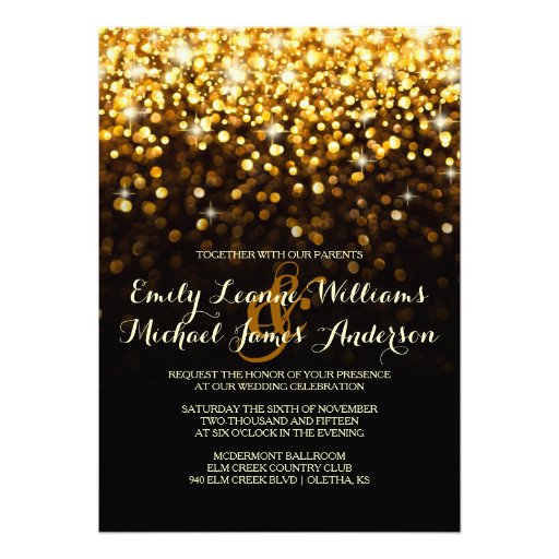 Gold Black Hollywood Glitz Glam Wedding Invitation (front side)