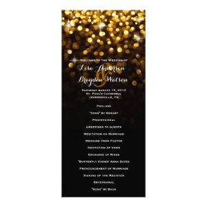 Gold Black Hollywood Glitz Glam Wedding Program Full Color Rack Card