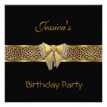 Gold Black Leopard bow Elegant Classy Birthday Custom Invitations