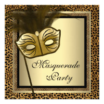 Gold Black Leopard Masquerade Party Personalized Invite