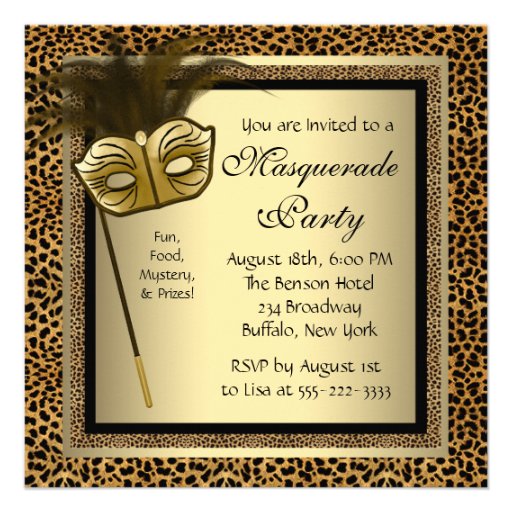 Gold Black Leopard Masquerade Party Personalized Invite