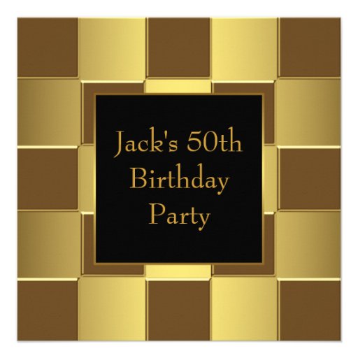 Gold Black Mans 50th Birthday Party Invitations