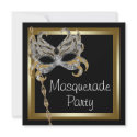 Gold Black Mask Masquerade Party Invitations invitation