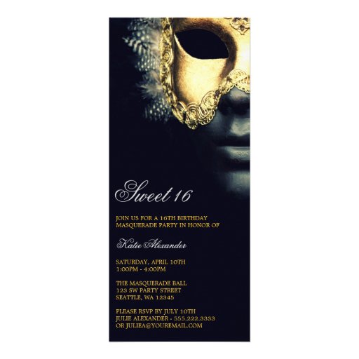 Gold Black Masquerade Sweet 16 Birthday Invitation