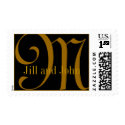 Gold & Black Monogram Bride Groom Names Postage stamp