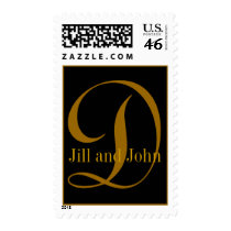 Gold & Black Monogram D Bride Groom Names Postage