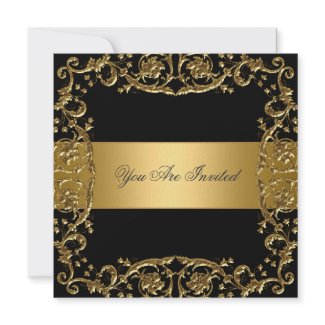 Gold Black Party Invitation Floral Frame invitation